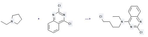 Pyrrolidine, 1-ethyl- can be used to produce 2-chloro-4-[N-(4-chlorobutyl)-N-ethylamino]-quinazoline